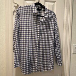 Women's Lafayette 148 Blue and White Cotton Buttondown Size Medium